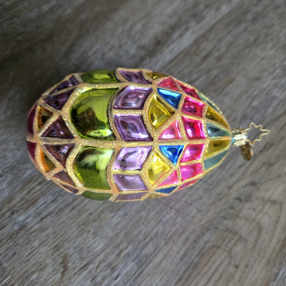 Christopher Radko Multicolor Jewel-Toned Mosaic Egg Ornament with Gold Trim
